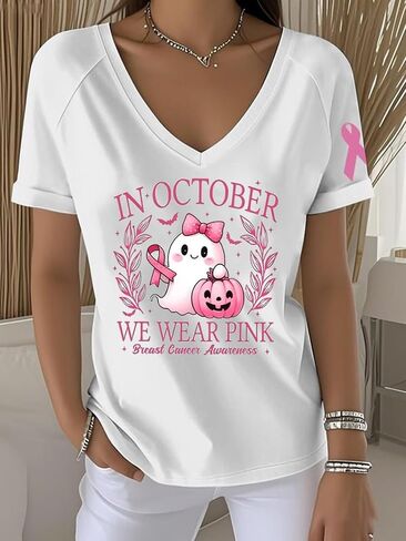 Breast Cancer Awareness Shirts for Women in October We Wear Pink Halloween Ghost T Shirt Pink Ribbon Tee Tops in Kuwait