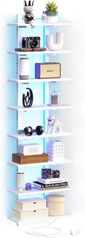 6 Tier Wall Shelf Unit with LED Light, Black Floating Shelf, Vertical Display Shelf, Wall Decor for Bedroom Living Room, Vanity, 15" W x 5.9" D x 43.3" H in Saudi Arabia