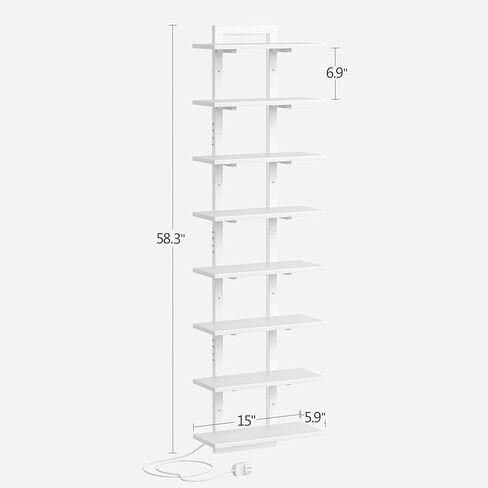 6 Tier Wall Shelf Unit with LED Light, Black Floating Shelf, Vertical Display Shelf, Wall Decor for Bedroom Living Room, Vanity, 15" W x 5.9" D x 43.3" H in Saudi Arabia