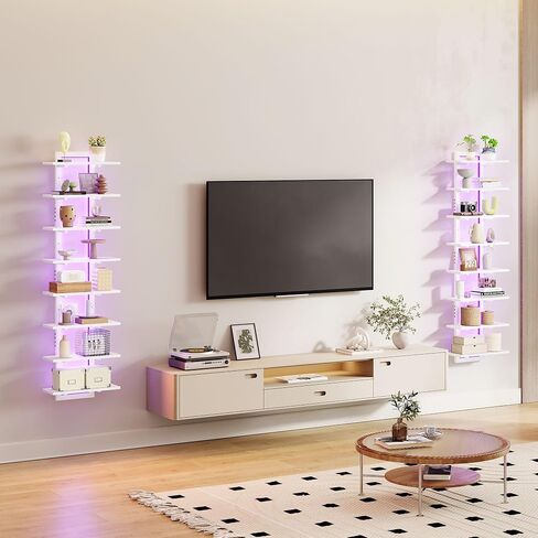6 Tier Wall Shelf Unit with LED Light, Black Floating Shelf, Vertical Display Shelf, Wall Decor for Bedroom Living Room, Vanity, 15" W x 5.9" D x 43.3" H in Saudi Arabia