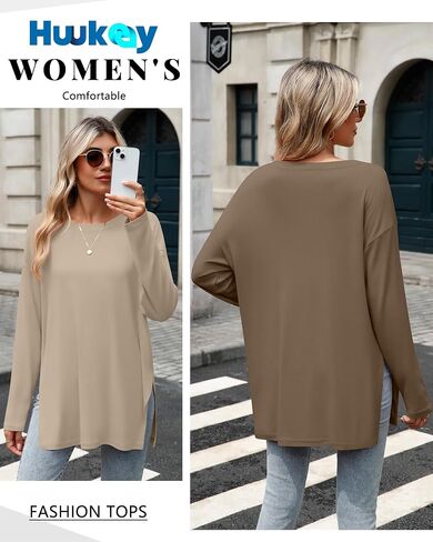 Huukeay 3 حزمة قمصان كبيرة الحجم طويلة الأكمام للنساء القطن تجريب الجانب سبليت الصالة الرياضية Crewneck قمم فضفاضة الأساسية المحملة الخريف in Kuwait