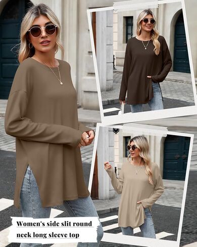 Huukeay 3 حزمة قمصان كبيرة الحجم طويلة الأكمام للنساء القطن تجريب الجانب سبليت الصالة الرياضية Crewneck قمم فضفاضة الأساسية المحملة الخريف in Kuwait