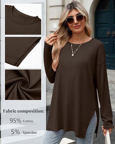 Huukeay 3 حزمة قمصان كبيرة الحجم طويلة الأكمام للنساء القطن تجريب الجانب سبليت الصالة الرياضية Crewneck قمم فضفاضة الأساسية المحملة الخريف in Kuwait
