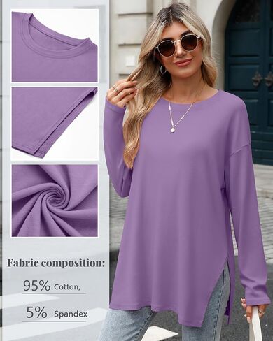 Huukeay 3 حزمة قمصان كبيرة الحجم طويلة الأكمام للنساء القطن تجريب الجانب سبليت الصالة الرياضية Crewneck قمم فضفاضة الأساسية المحملة الخريف in Kuwait