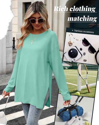 Huukeay 3 حزمة قمصان كبيرة الحجم طويلة الأكمام للنساء القطن تجريب الجانب سبليت الصالة الرياضية Crewneck قمم فضفاضة الأساسية المحملة الخريف in Kuwait