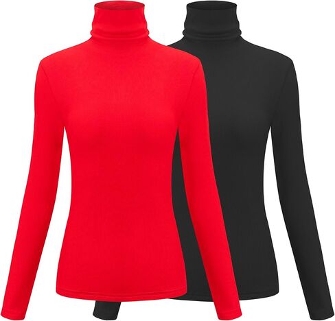 Herou 2 Pack Womens Long Sleeve Turtleneck Slim Fitted Lightweight Casual Active Layer Tops Shirts in Saudi Arabia