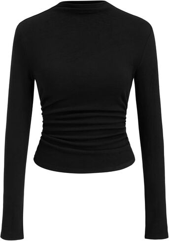 CIDER Mock Neck Tops for Women Thermal Shirts Long Sleeve Ruched Going Out Tops Basic Tee Slim Fit Fall Top in Saudi Arabia