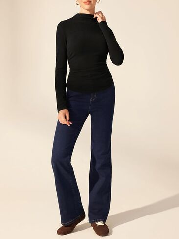 CIDER Mock Neck Tops for Women Thermal Shirts Long Sleeve Ruched Going Out Tops Basic Tee Slim Fit Fall Top in Saudi Arabia