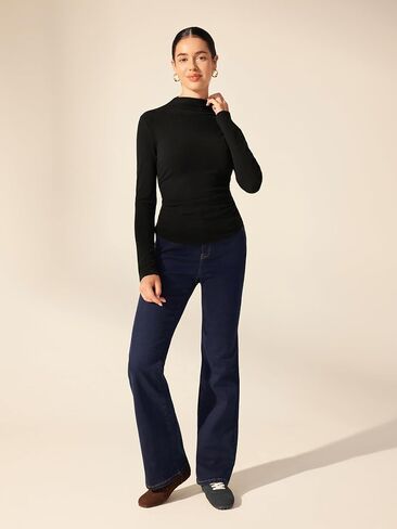CIDER Mock Neck Tops for Women Thermal Shirts Long Sleeve Ruched Going Out Tops Basic Tee Slim Fit Fall Top in Saudi Arabia