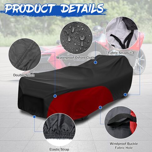 Polaris Slingshot Cover, Waterproof Windproof Sunproof Outdoor Protection Internal Composite Cotton Compatible with Slingshot/S/SL/SLR/SLR LE, with Reflective Strips, Black&Grey in Saudi Arabia