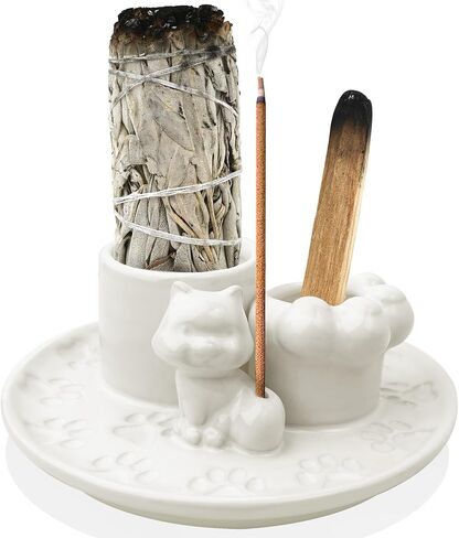 Incense Holder 5 in 1 Incense Burner Holder Sage Holder for Burning Palo Santo Holder with Handle 5.9 Inch Ceramic Incense Burner Ash Catcher Tray for Meditation Yoga Room in Saudi Arabia