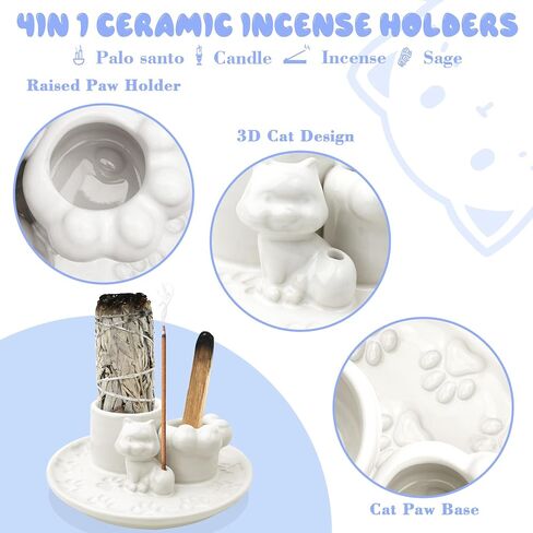 Incense Holder 5 in 1 Incense Burner Holder Sage Holder for Burning Palo Santo Holder with Handle 5.9 Inch Ceramic Incense Burner Ash Catcher Tray for Meditation Yoga Room in Saudi Arabia