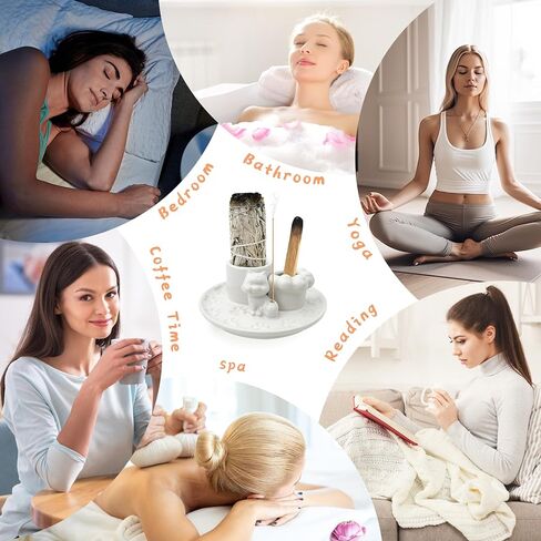 Incense Holder 5 in 1 Incense Burner Holder Sage Holder for Burning Palo Santo Holder with Handle 5.9 Inch Ceramic Incense Burner Ash Catcher Tray for Meditation Yoga Room in Saudi Arabia
