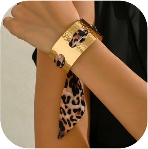Long tiantian Scarf Bracelet Leopard Scarf Bracelet Cheetah Print Dress Gold Cuff Bandana Bracelets for Women Silk Tie Bracelets Colorful Scarfs for Women Trendy in Saudi Arabia