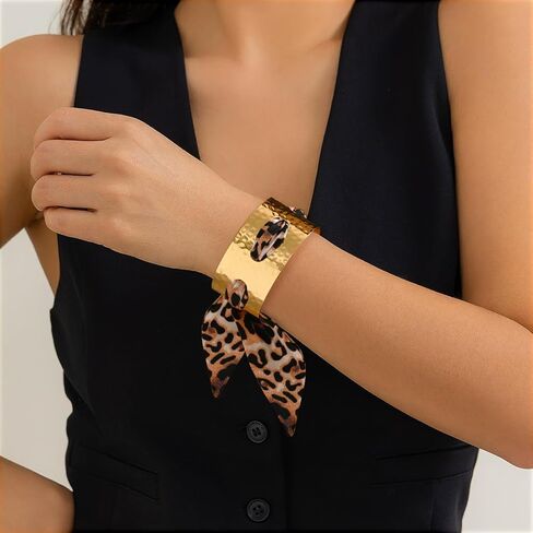 Long tiantian Scarf Bracelet Leopard Scarf Bracelet Cheetah Print Dress Gold Cuff Bandana Bracelets for Women Silk Tie Bracelets Colorful Scarfs for Women Trendy in Saudi Arabia