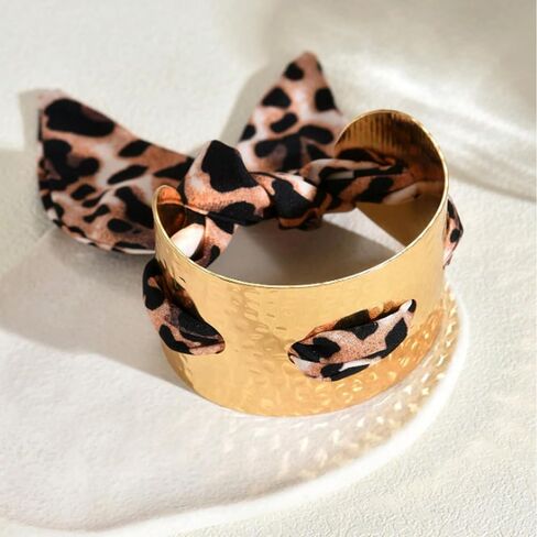 Long tiantian Scarf Bracelet Leopard Scarf Bracelet Cheetah Print Dress Gold Cuff Bandana Bracelets for Women Silk Tie Bracelets Colorful Scarfs for Women Trendy in Saudi Arabia