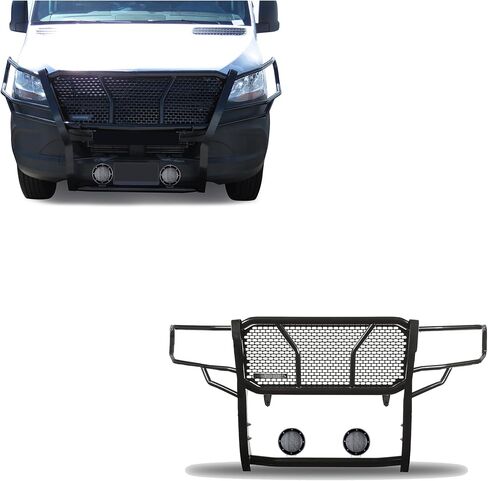 Black Horse Rugged Heavy Duty Grille Brush Bumper Guard Modular Black Come with Pair of 5.3" LED Lights Compatible with 2019-2025 Dodge Sprinter-Benz Sprinter 1500/2500/3500-RU-DOSP19-B-PLFB in Saudi Arabia