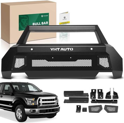 YHTAUTO Bull Bar شريط الدفع مع لوحة انزلاقية خفيفة تناسب Ford F-150 2018-2020، واقي فرشاة من الفولاذ الكربوني للمصد الأمامي للشاحنة، ملحقات الطرق الوعرة باللون الأسود in Saudi Arabia