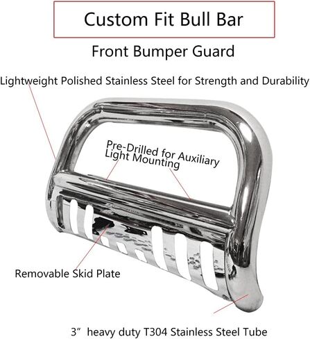 AutoForever 3" Front Bumper Grille Guard Polished S S Bull Bar Brush Push with Skid Plate Compatible with 2005-2016 Frontier 05-15 Xterra 05-07 Pathfinder (Chrome) in Saudi Arabia