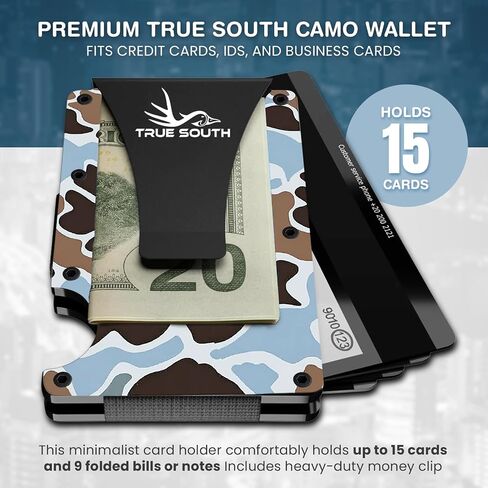 محفظة معدنية رفيعة من True South RFID مع مشبك نقود | حامل بطاقات ألوميوم بسيط - محفظة EDC بجيب أمامي مموه للرجال، هدية له in Saudi Arabia