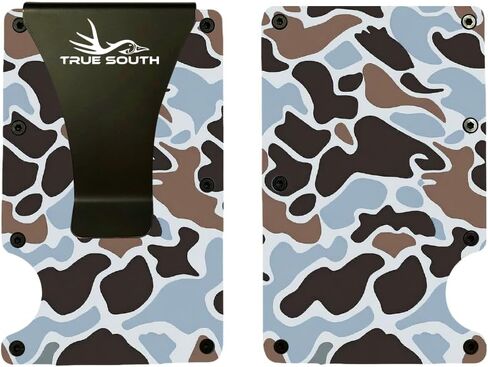 محفظة معدنية رفيعة من True South RFID مع مشبك نقود | حامل بطاقات ألوميوم بسيط - محفظة EDC بجيب أمامي مموه للرجال، هدية له in Saudi Arabia
