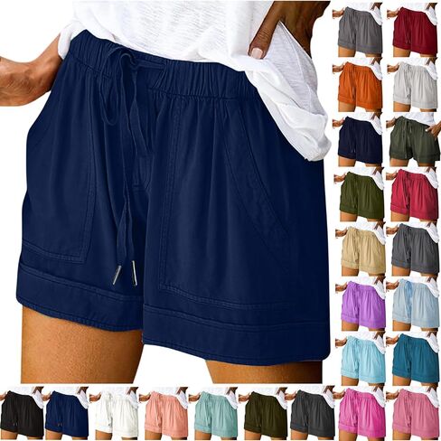 Cotton Shorts for Women Loose Fit Plus Size Drawstring Elastic Waist Summer Casual Shorts with Pockets Beach Clothes in Saudi Arabia
