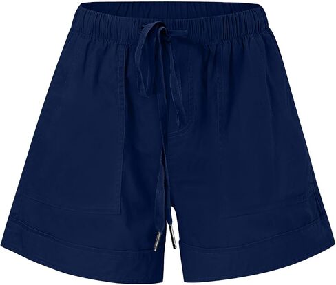 Cotton Shorts for Women Loose Fit Plus Size Drawstring Elastic Waist Summer Casual Shorts with Pockets Beach Clothes in Saudi Arabia
