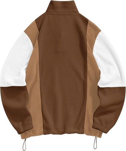 ZAFUL Mens Casual Colorblock Embroidered Pullover Sweatshirt Fuzzy Polar Fleece Button Long Sleeve Sweatshirt with Pocket in Saudi Arabia