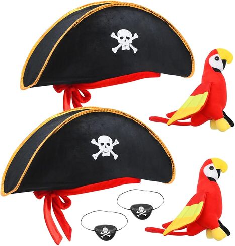 6Pcs Pirate Hats Shoulder Parrot Pirates Costume Accessories for Adult Kid Halloween Party Favors Cosplay Graduation School Shows in Saudi Arabia