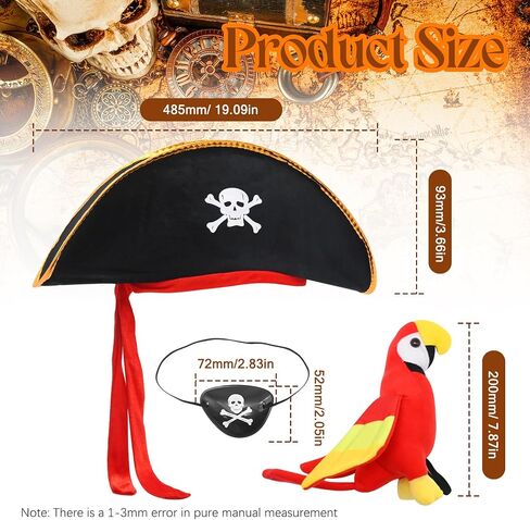 6Pcs Pirate Hats Shoulder Parrot Pirates Costume Accessories for Adult Kid Halloween Party Favors Cosplay Graduation School Shows in Saudi Arabia