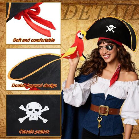 6Pcs Pirate Hats Shoulder Parrot Pirates Costume Accessories for Adult Kid Halloween Party Favors Cosplay Graduation School Shows in Saudi Arabia