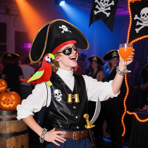 6Pcs Pirate Hats Shoulder Parrot Pirates Costume Accessories for Adult Kid Halloween Party Favors Cosplay Graduation School Shows in Saudi Arabia