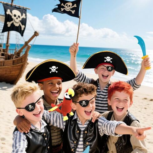 6Pcs Pirate Hats Shoulder Parrot Pirates Costume Accessories for Adult Kid Halloween Party Favors Cosplay Graduation School Shows in Saudi Arabia
