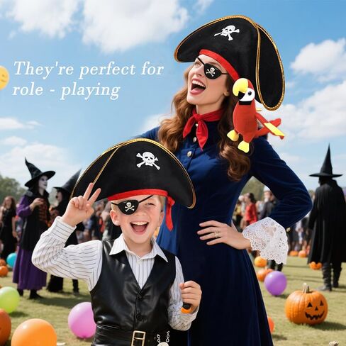 6Pcs Pirate Hats Shoulder Parrot Pirates Costume Accessories for Adult Kid Halloween Party Favors Cosplay Graduation School Shows in Saudi Arabia