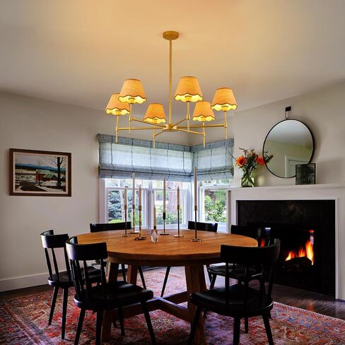 Farmhouse Rattan Chandelier 6-Light Boho Pendant Lamp 37.5‘’ Large Brushed Nickel Chandelier Light Fixture with Height Adjustable Hanging Pole for Dining Room, Living Room, Bedroom, E12 Base in Saudi Arabia