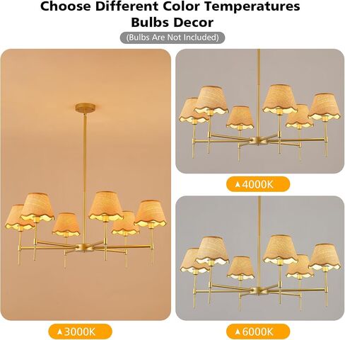 Farmhouse Rattan Chandelier 6-Light Boho Pendant Lamp 37.5‘’ Large Brushed Nickel Chandelier Light Fixture with Height Adjustable Hanging Pole for Dining Room, Living Room, Bedroom, E12 Base in Saudi Arabia
