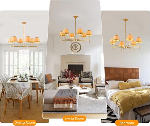 Farmhouse Rattan Chandelier 6-Light Boho Pendant Lamp 37.5‘’ Large Brushed Nickel Chandelier Light Fixture with Height Adjustable Hanging Pole for Dining Room, Living Room, Bedroom, E12 Base in Saudi Arabia