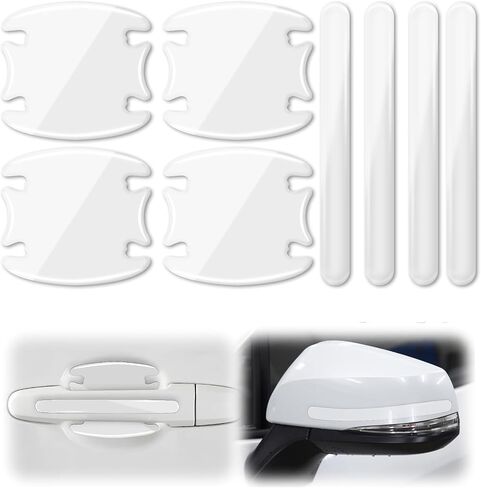 8 PCS Car Door Handle Protector Kit - Transparent Bumper Trim Guard Sticker, Rearview Anti-Collision Protection Film, Waterproof Car Door Bowl Sticker Protector Film for Most Cars, SUVs in Saudi Arabia