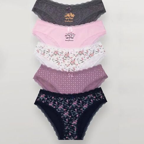 5 Pack Womens Underwear Floral Lace Panties for Women Cotton Briefs Mid Waist Breathable Lace Trimmed Underwear M/L/XL in Saudi Arabia