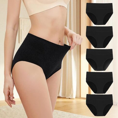 Generic 5-Pack Women's High-Waisted Cotton Underwear - Comfortable Full Coverage Panties for Ladies in Saudi Arabia