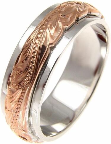Arthur's Jewelry Sterling silver 925 2 tone pink rose gold plated Hawaiian princess scroll 4/6mm double band ring size 3-12 in Kuwait