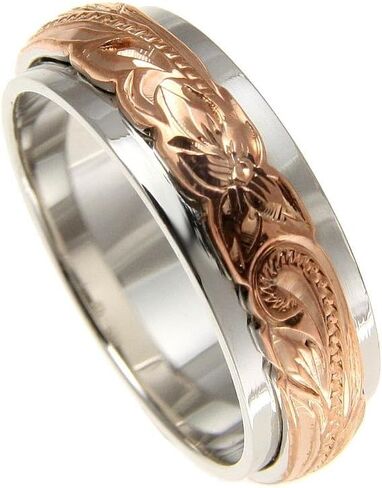 Arthur's Jewelry Sterling silver 925 2 tone pink rose gold plated Hawaiian princess scroll 4/6mm double band ring size 3-12 in Kuwait