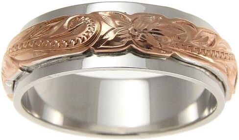 Arthur's Jewelry Sterling silver 925 2 tone pink rose gold plated Hawaiian princess scroll 4/6mm double band ring size 3-12 in Kuwait