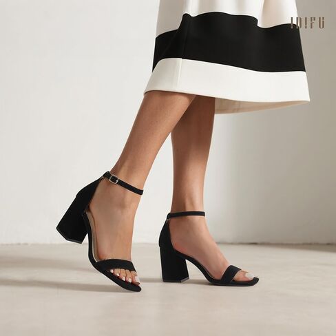 IDIFU IN3 Chunky Block High Heels Square Open Toe Ankle Strap Heeled Sandals Wedding Bridal Prom Summer Dressy Comfortable Sexy Trendy Dress Shoes Cute Thick Women Heels in Saudi Arabia