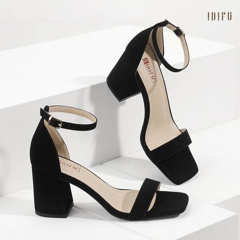 IDIFU IN3 Chunky Block High Heels Square Open Toe Ankle Strap Heeled Sandals Wedding Bridal Prom Summer Dressy Comfortable Sexy Trendy Dress Shoes Cute Thick Women Heels in Saudi Arabia