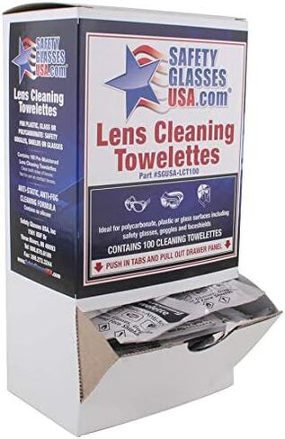 Safety Glasses USA Pre-moistened Lens Cleaning Wipes, Box of 100, Made in USA in Saudi Arabia