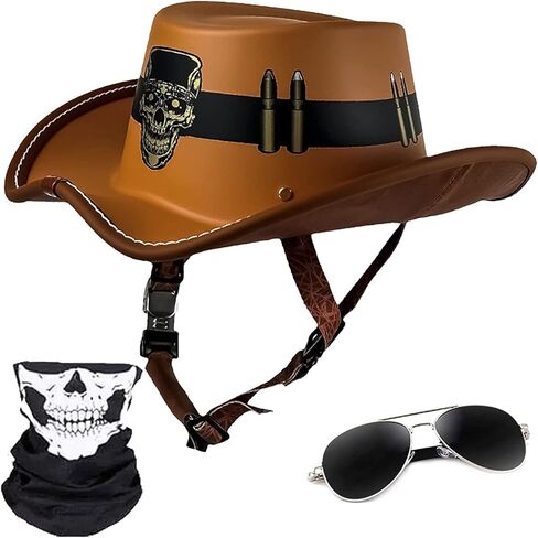 Cowboy Hat Helmet DOT Approved Open-Face Motorcycle Helmet Lightweight Half Helmet with Adjustable Buckle for Unisex Street Scooter Moped in Saudi Arabia
