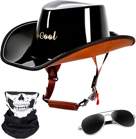 Cowboy Hat Helmet DOT Approved Open-Face Motorcycle Helmet Lightweight Half Helmet with Adjustable Buckle for Unisex Street Scooter Moped in Saudi Arabia