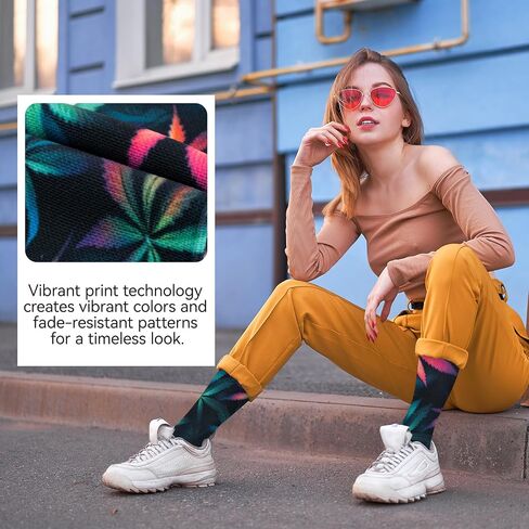 جوارب VividPrint مرحة بطباعة إبداعية لمنتصف الساق للنساء والرجال (3 أزواج)، قابلة للتنفس وداعمة مقاس واحد in Kuwait