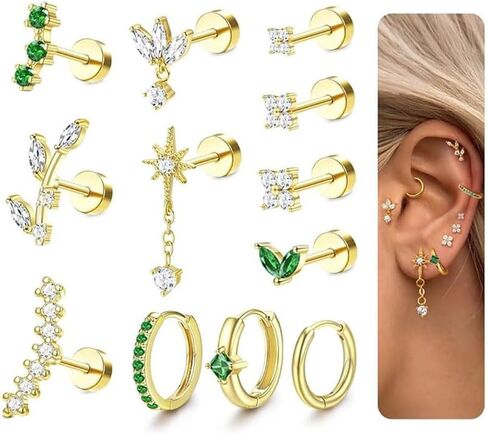 ORAZIO 16G Helix Piercing Jewelry Flat Back Cartilage Earrings for Women Hypoallergenic Surgical Stainless Steel Stud Hoop Cartilage Earring Set Daith Conch Tragus Piercing Jewelry Flatback Single Pc in Saudi Arabia